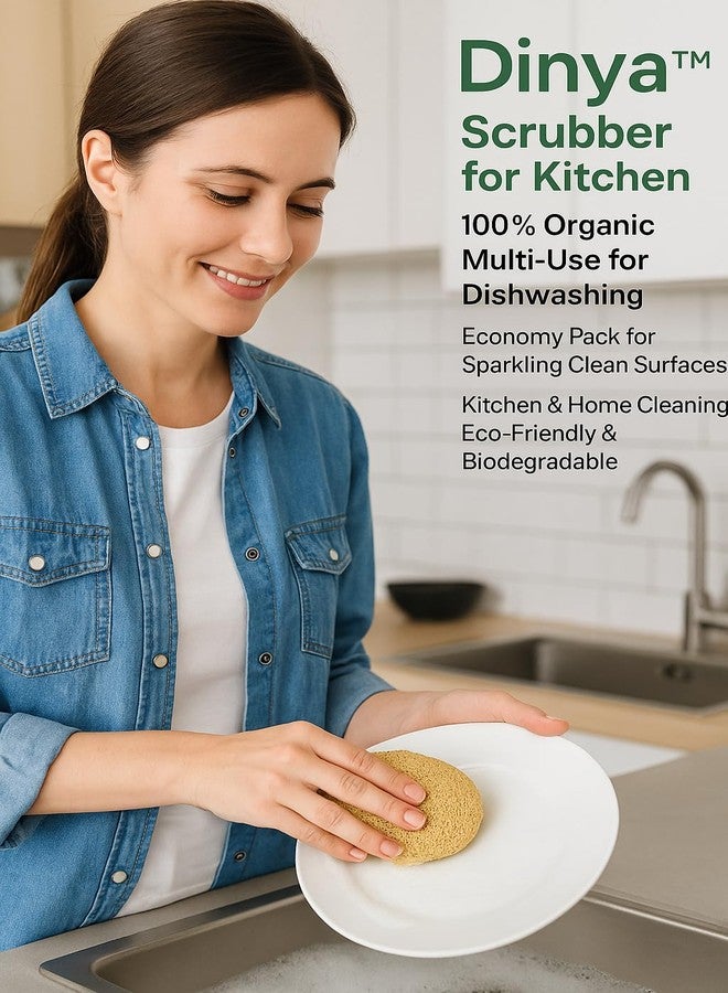 Dinya™ Natural Scrubber for Kitchen (Pack of 5) - 100% Organic, Multi-Use for Dishwashing, Economy Pack for Sparkling Clean Surfaces, Kitchen & Home Cleaning - Eco-Friendly & Biodegradable - Image 3